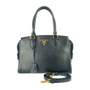 美品 PRADA プラダ ハンドバッグ 2WAYバッグ 1BA164 ブラック ゴールド金具 カーフレザー レディース ショルダーバッグ【本物保証】【中古】
