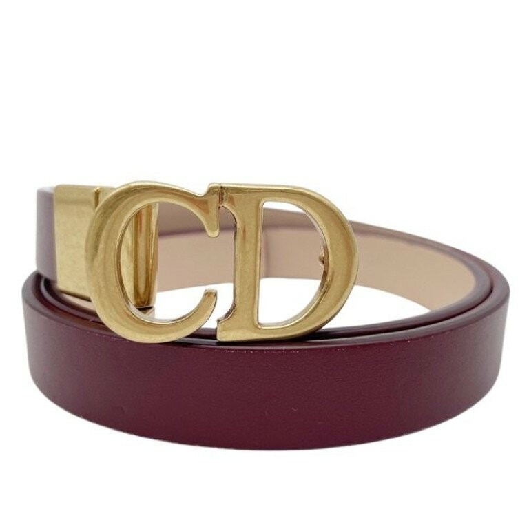 CHRISTIAN DIOR - Christian Dior ディオール ベルト サドル リバーシブルベルト ボルドー系 レザー レディース ゴールド金具 美品【本物保証】【中古】