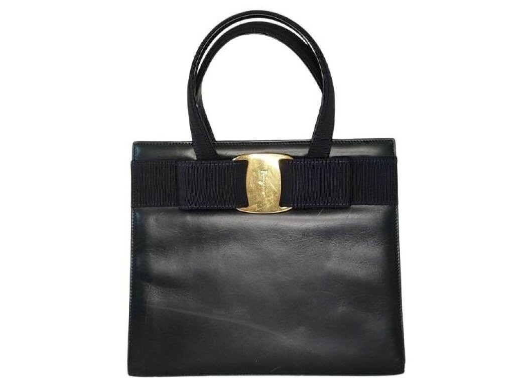 乐天商城 - Salvatore Ferragamo フェラガモ ハンドバッグ ヴァラ BA214178 ネイビー系 レザー レディース ゴールド金具【本物保証】【中古】