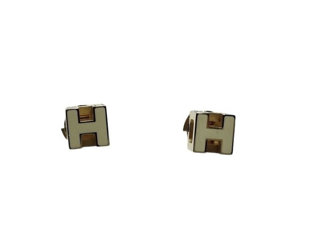 乐天商城 - HERMES エルメス ピアス カージュドアッシュ Hキューブ ホワイト ゴールド系 メタル レディース 美品【本物保証】【中古】