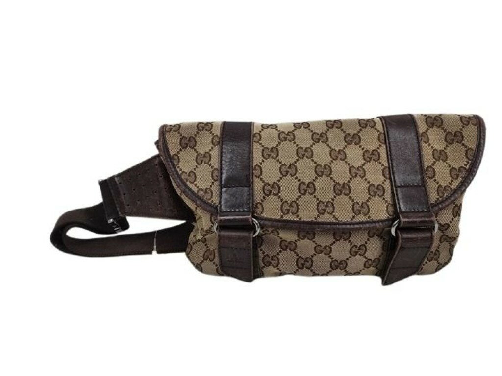 乐天商城 - GUCCI グッチ ボディバッグ GGキャンバス 145851 ブラウン ベージュ系 キャンバス レザー ユニセックス ウエストバッグ 美品【本物保証】【中古】