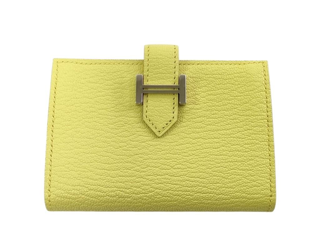 HERMES エルメス カードケース ベアン リモンチェッロ シェーブル ユニセックス シルバー金具 新古未使..