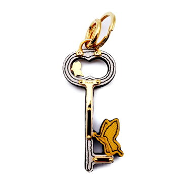 新品未使用展示品 PRADA プラダ TRICK キーホルダー チャーム 1TL069 鍵モチーフ メタル レザー ゴールド ホワイト イエロー ブラック ファッション 小物【本物保証】【中古】