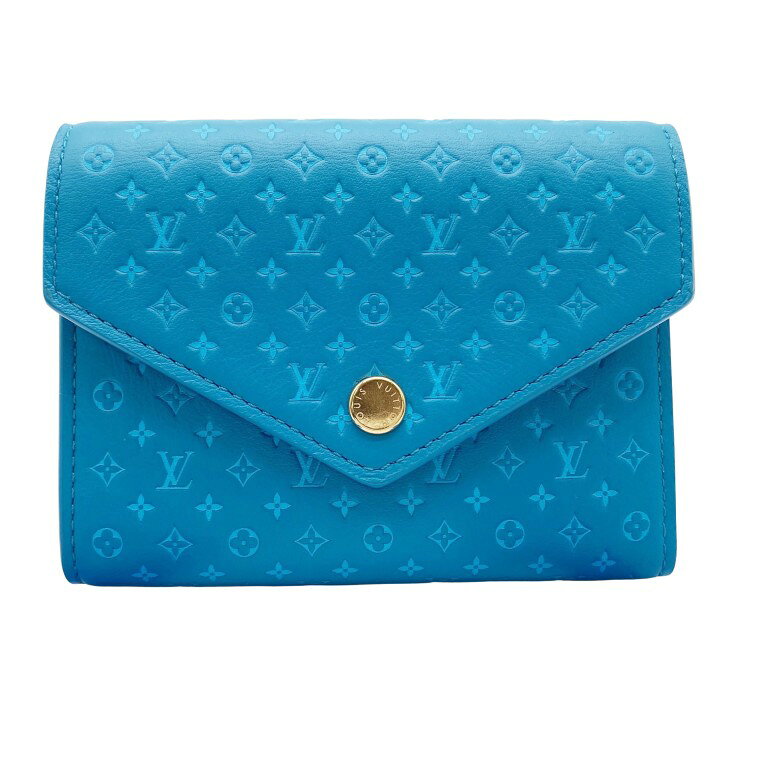 乐天商城 - LOUIS VUITTON ルイヴィトン 財布 ナノグラム ポルトフォイユ・ヴィクトリーヌ M82314 ブルー レザー レディース 三つ折り 財布 ゴールド金具 美品【本物保証】【中古】