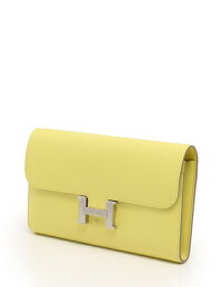 超美品HERMESエルメスコンスタンスロング二つ折り長財布エプソンスフレシルバー金具イエロー□Q刻印【本物保証】【中古】