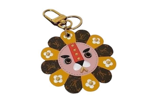 乐天商城 - LOUIS VUITTON ルイヴィトン キーホルダー ポルトクレ ファン フェイス ライオン M68475 ブラウン系 モノグラム ユニセックス スタッズ【本物保証】【中古】