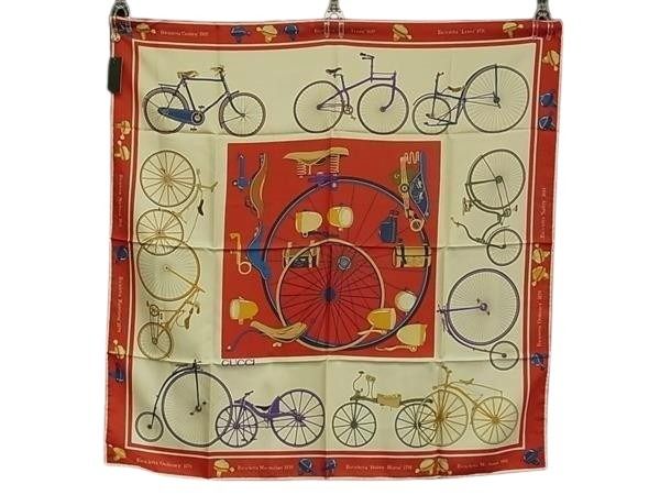 Rakuten - GUCCI グッチ スカーフ レッド系×マルチカラー シルク100% レディース 大判 自転車柄 超美品【本物保証】【中古】