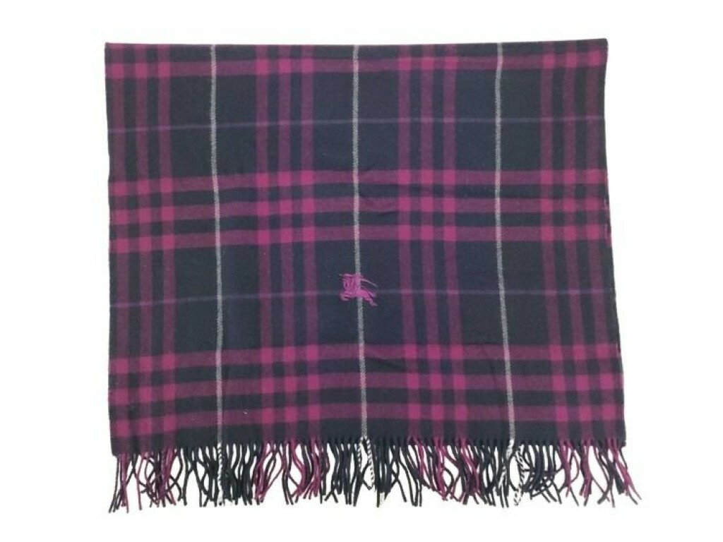 BURBERRY バーバリー マフラー パープル系 ウール100％ ユニセックス チェック 美品【本物保証】【中古】