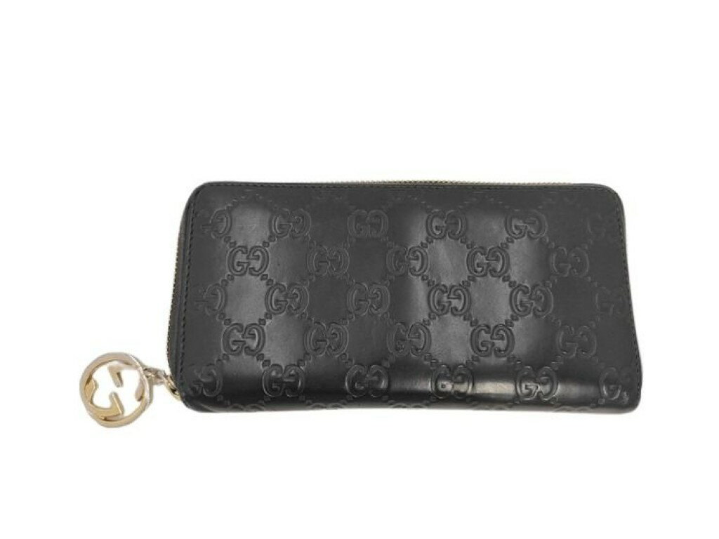 乐天商城 - GUCCI グッチ 長財布 グッチシマ 409342 ブラック系 レザー メンズ ラウンドファスナー ゴールド金具【本物保証】【中古】