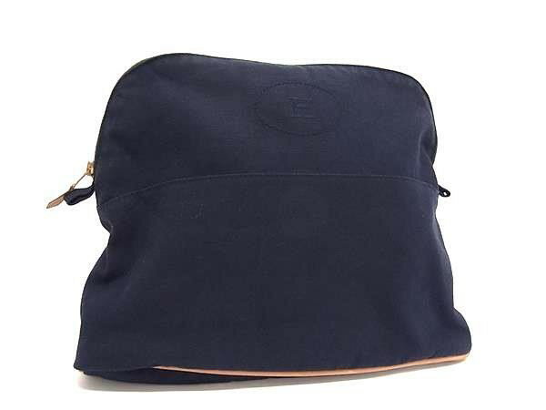 乐天商城 - HERMES エルメス ポーチ ボリードポーチGM ネイビー系 コットン100％ レディース ゴールド金具 美品【本物保証】【中古】