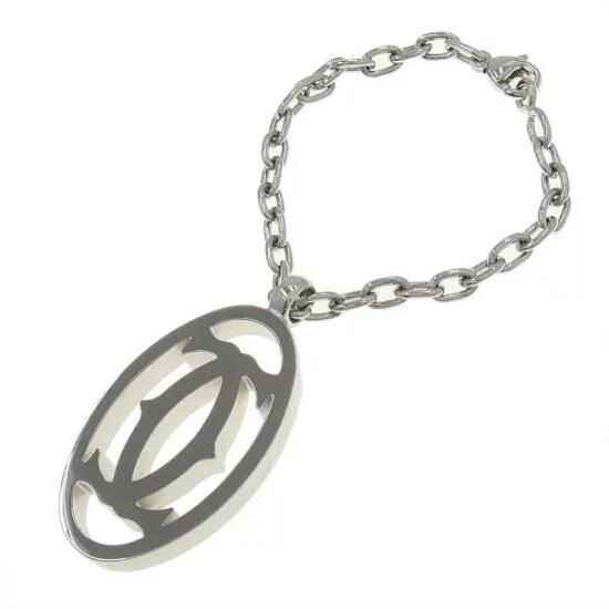 Cartier カルティエ キーホルダー 2Cロゴ バッグチャーム - シルバー メタル ユニセックス【本物保証】【中古】