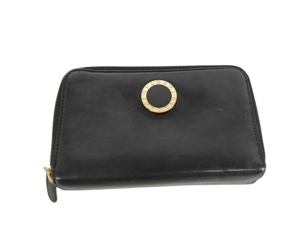BVLGARI - BVLGARI ブルガリ 2つ折財布 ブルガリブルガリ コローレ 32396 ブラック系 レザー レディース Wラウンドファスナー ゴールド金具 美品【本物保証】【中古】