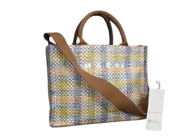 乐天商城 - MARNI マルニ ハンドバッグ EASTWEST スモール トートバッグ SHMP0077U5 マルチカラー ラフィア レディース 2WAY ショルダーバッグ 美品【本物保証】【中古】