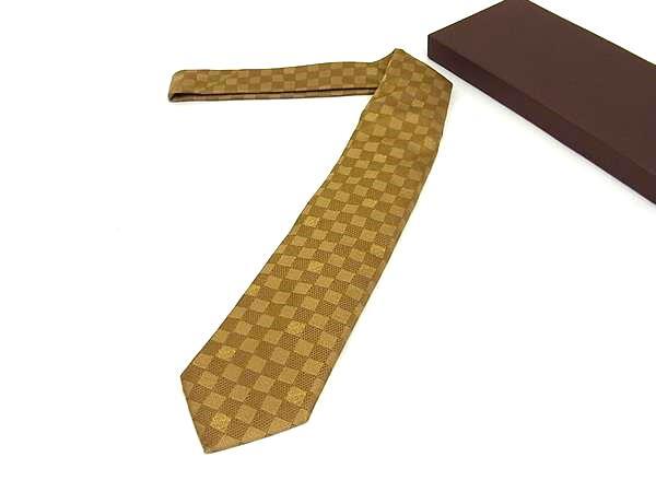LOUIS VUITTON ルイヴィトン ネクタイ ダミエ イエロー系 シルク100% メンズ 美品【本物保証】【中古】
