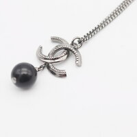 超美品CHANELシャネルストーンココマークネックレスメタルシルバー黒B11A【本物保証】【中古】