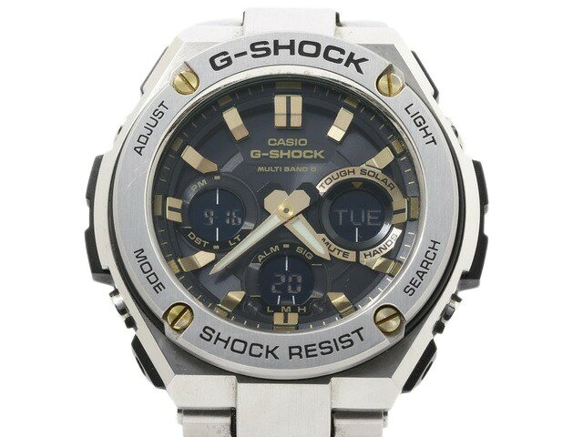 乐天商城 - CASIO カシオ 腕時計 GSHOCK Gスチール GST W110D 1A9JF シルバー ブラック文字盤 樹脂 ステンレス メンズ アナデジ 電波ソーラー【本物保証】【中古】