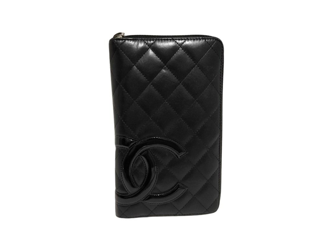 乐天商城 - CHANEL シャネル 財布 カンボンライン A48660 ブラック ピンク レザー レディース ココマーク ラウンドファスナー長財布 シルバー金具【本物保証】【中古】