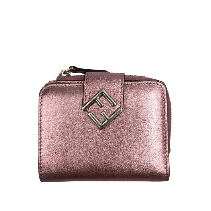 乐天商城 - FENDI フェンディ 二つ折り財布 FFダイヤモンド 8M0490 メタリックピンク系 レザー レディース シルバー金具 美品【本物保証】【中古】
