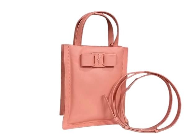 乐天商城 - SALVATORE FERRAGAMO フェラガモ ハンドバッグ ヴァラリボン ヴィヴァ GG-212988 ピンク系 レザー レディース 2WAY ショルダーバッグ 美品【本物保証】【中古】
