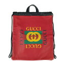 美品 GUCCI グッチ リュック・デイパック プリント ドローストリング 516639 ハイビスカスレッド レザー ユニセックス 2WAY トートバッグ ショ...