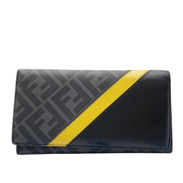 乐天商城 - FENDI フェンディ 長財布 コンチネンタル ウォレット 7M0264 A9XS ブラック×グレー×イエロー PVC レザー メンズ ズッカ 二つ折り財布 美品【本物保証】【中古】