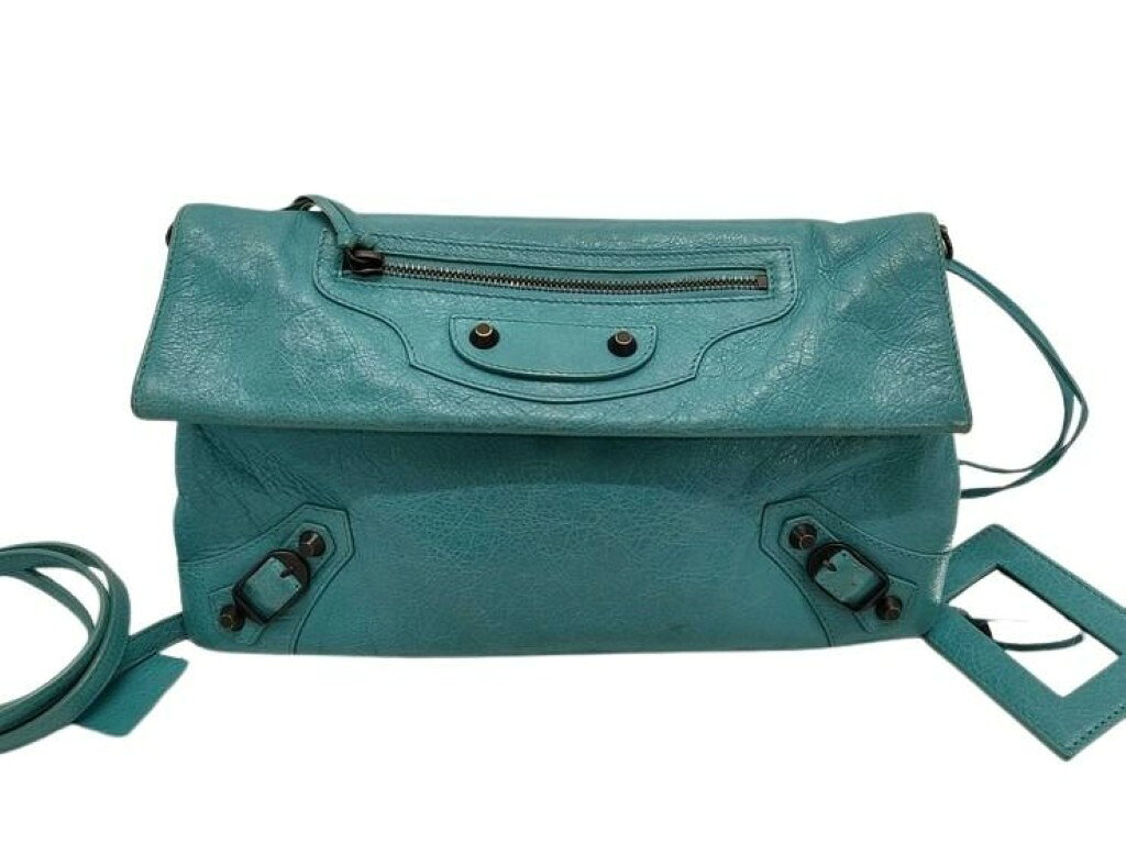 BALENCIAGA バレンシアガ ショルダーバッグ ジャイアントヒップ 319376 ターコイズブルー系 レザー レディース クラッチバッグ 美品【本物保証】【中古】