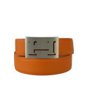 HERMES エルメス ベルト ラッキーメタル - オレンジ エプソン ユニセックス コンスタンス リバーシブル シルバー金具 Hロゴ【本物保証】【中古】