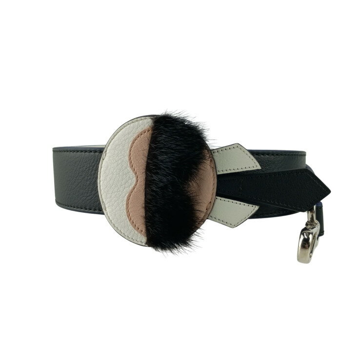 乐天商城 - FENDI フェンディ ストラップ STRAP YOU KARLITO ストラップ ユー カーリト 8AV077 5R7 ブラック系 レザー ファー レディース ショルダーストラップ シルバー金具 美品【本物保証】【中古】
