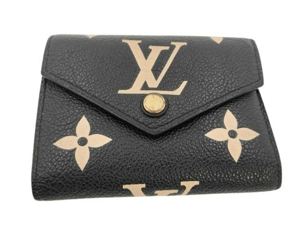 C, D, T, R, W - LOUIS VUITTON ルイヴィトン 三つ折り財布 ヴィクトリーヌ M80968 ブラック ベージュ系 バイカラー モノグラム アンプラント レディース ゴールド金具 美品【本物保証】【中古】