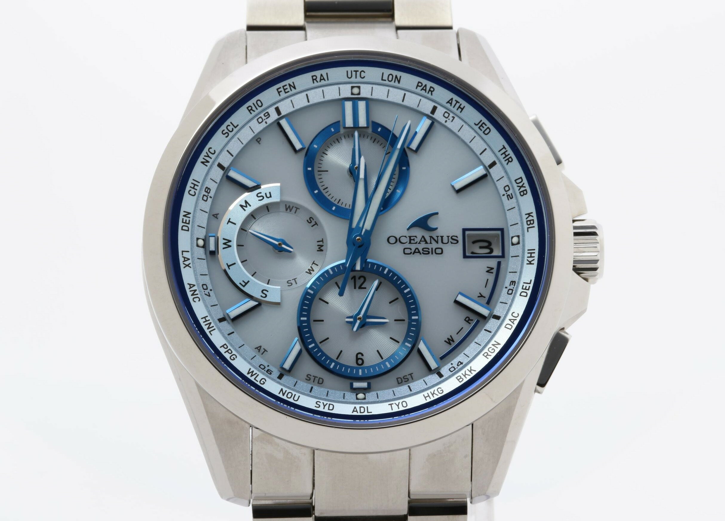 Oceanus - CASIO カシオ 時計 オシアナス クラシックライン OCWT26002AJF アイスブルー シルバー チタン メンズ アナログ 新古未使用展示品【本物保証】【中古】