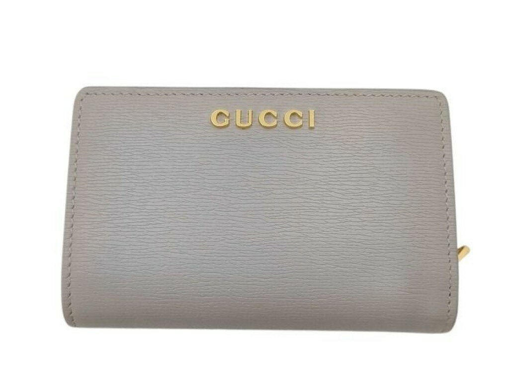 乐天商城 - GUCCI グッチ 二つ折り財布 スクリプト 772640 グレー系 レザー レディース ロゴ L字ファスナー ゴールド金具 美品【本物保証】【中古】