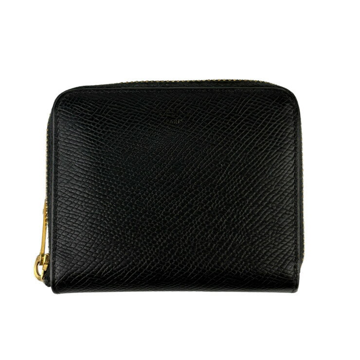 CELINE - CELINE セリーヌ 二つ折り財布 スモール ジップウォレット エッセンシャル 10L20 ブラック系 レザー ユニセックス ラウンドファスナー ゴールド金具 美品【本物保証】【中古】