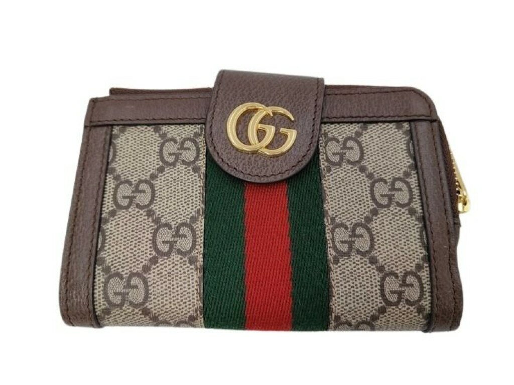乐天商城 - GUCCI グッチ 二つ折り財布 オフディア 725662 ブラウン ベージュ系 GGスプリーム レザー ユニセックス ゴールド金具 美品【本物保証】【中古】