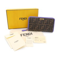 新品未使用展示品FENDIフェンディズッカラウンドファスナー長財布8M0299PVCレザーブラウンカシス【本物保証】【中古】