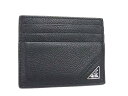 美品 PRADA プラダ カードケース トライアングルロゴ 2MC223 ブラック レザー メンズ 三角ロゴプレート シルバー金具【本物保証】【中古】