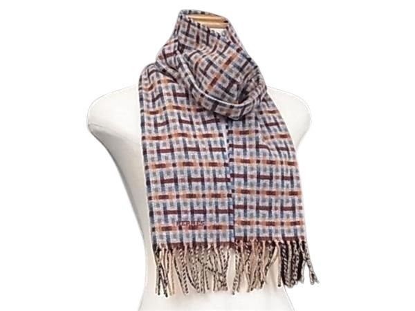 HERMES - HERMES エルメス マフラー Hエコセ H Ecosse ボルドー系×マルチカラー カシミヤ100% ユニセックス 総柄 フリンジ 超美品【本物保証】【中古】