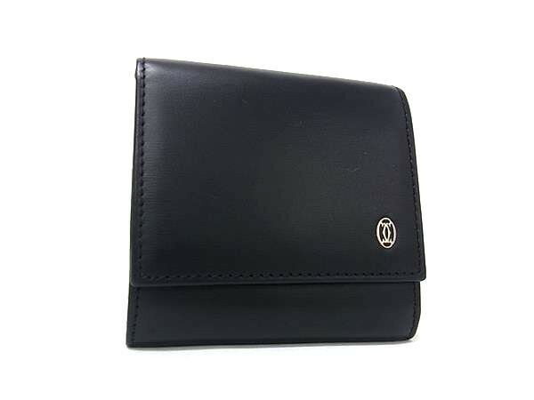 CARTIER - CARTIER カルティエ コインケース パシャ ブラック系 レザー メンズ シルバー金具 美品【本物保証】【中古】