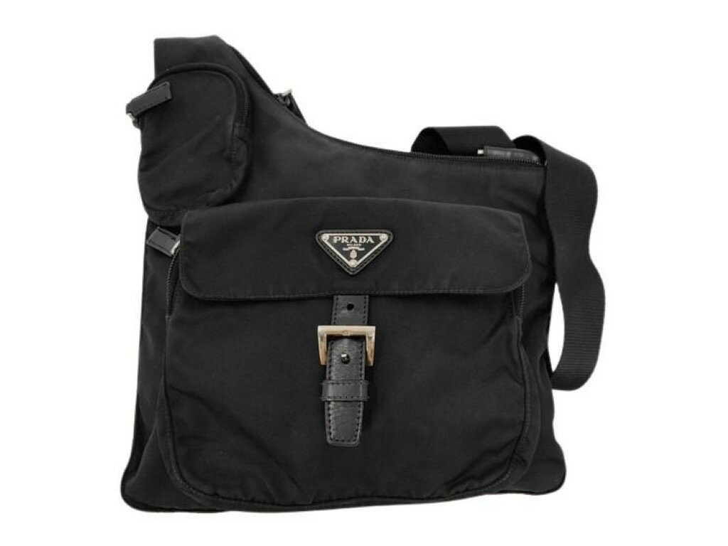 Rakuten - PRADA プラダ ショルダーバッグ トライアングルロゴ BT0520 ブラック系 ナイロン ユニセックス シルバー金具 美品【本物保証】【中古】