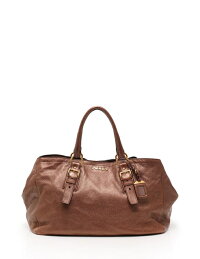 超美品PRADAプラダ2WAYトートバッグレザーブロンズゴールド金具【本物保証】【中古】