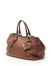 超美品PRADAプラダ2WAYトートバッグレザーブロンズゴールド金具【本物保証】【中古】
