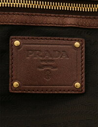 超美品PRADAプラダ2WAYトートバッグレザーブロンズゴールド金具【本物保証】【中古】