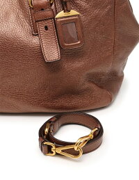 超美品PRADAプラダ2WAYトートバッグレザーブロンズゴールド金具【本物保証】【中古】