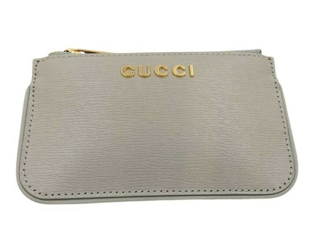 GUCCI - GUCCI グッチ コインケース スクリプト 790102 グレー系 レザー ユニセックス ロゴ ゴールド金具 美品【本物保証】【中古】