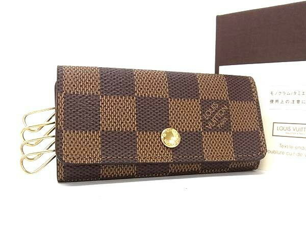 LOUIS VUITTON ルイヴィトン キーケース ダミエ ミュルティクレ4 N62631 エベヌ系 PVC レザー ユニセックス ゴールド金具 美品【本物保証】【中古】