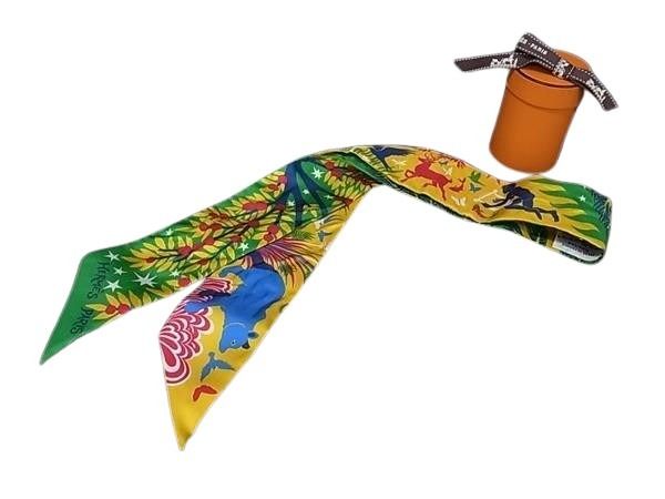 HERMES エルメス リボンスカーフ ツイリー マルチカラー シルク100％ レディース Twilly Le Charme D’Orphee オルフェウスの魅力に誘われて【本物保証】【中古】