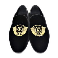 超美品LOUISVUITTONルイヴィトンオートュイユライン刺繍ローファーサイズ5参考サイズ24.5cmブラックベルベット【本物保証】【中古】