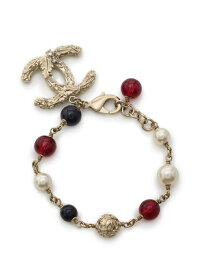 【中古】超美品CHANELシャネルココマークブレスレットフェイクパールラインストーンシャンパンゴールド白ピンク青B15V【本物保証】【中古】