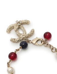 【中古】超美品CHANELシャネルココマークブレスレットフェイクパールラインストーンシャンパンゴールド白ピンク青B15V【本物保証】【中古】
