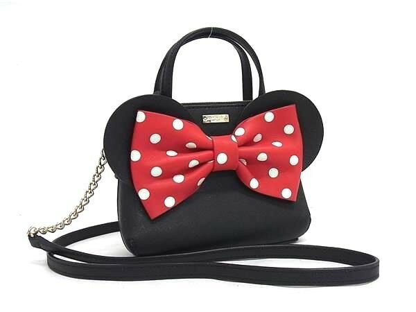 乐天商城 - KATE SPADE ケイトスペード ハンドバッグ ディズニー コラボ ミニーマウス マイクロ サッチェル WKRU6606 ブラック系×レッド系 レザー レディース 2WAY ショルダーバッグ 超美品【本物保証】【中古】