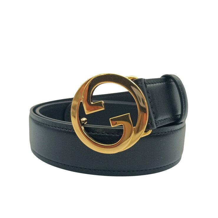 乐天商城 - GUCCI グッチ ベルト インターロッキングG 690557 ブラック系 カーフレザー ユニセックス ゴールド金具 超美品【本物保証】【中古】